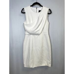 TOCCIN Asymmetrical Drape Front Sleeveless Sheath Dress White Size 8 $595